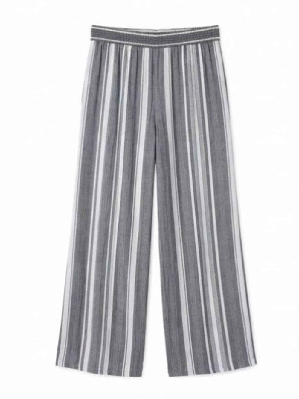 Allison Joy Gray White Striped Linen Blend Smocked Waist Wide Leg Pants (Size S)